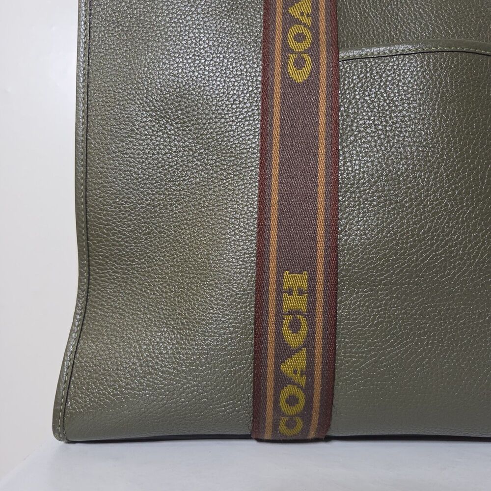Coach Olive Pebbled Leather Smith Tote Bag Large Logo Strap Womens - Picture 3 of 16